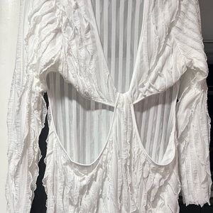 White Textured Open White Dress